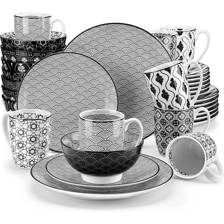 

Stoneware Dinnerware Set 24 Pieces Bonbon Beige Dinner Set Handpainted Spirals Pattern Stoneware Combination Set with Dinner Plate Dessert Plate Soup Plate Bowl Service for 6