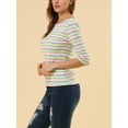 thumbnail image 5 of Allegra K Women's Casual Round Neck Elbow Sleeves Slim Fit Stripes T-Shirt, 5 of 6