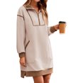 thumbnail image 5 of Women Casual Long Sleeve Sweatshirt Dress Quaeter Zipper Lapel Loose Mini Dresses, 5 of 7