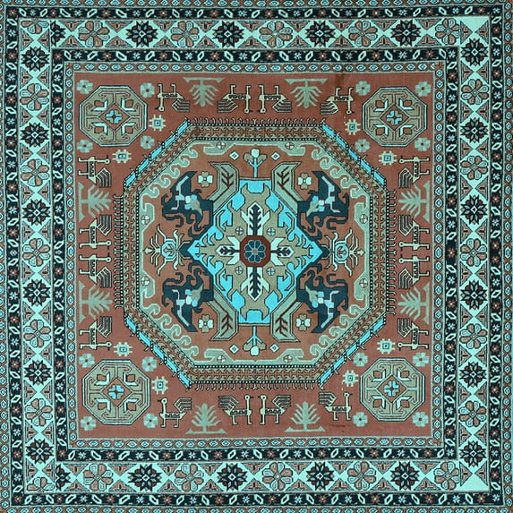 Ahgly Company Indoor Square Persian Light Blue Traditional Area Rugs, 6' Square