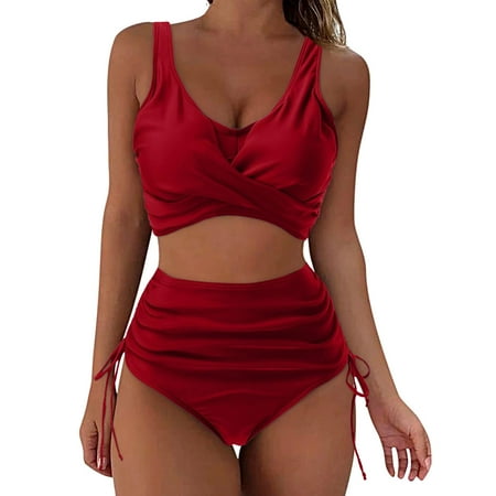BUIgtTklOP Women s Bikini Set Clearancet with Built-In Bra Women s Sleeveless Solid Bikini Set Swimsuit Push-Up Padded Swimwear Swimsuit Beachwear