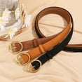 thumbnail image 4 of 2024 New 3.3cm Wide Suede Cowhide Belt for Women, Vintage Style with Gold/Sliver Buckle,  Skinny  Waistband for Dresses & Jeans (burnt orange C,100cm), 4 of 7