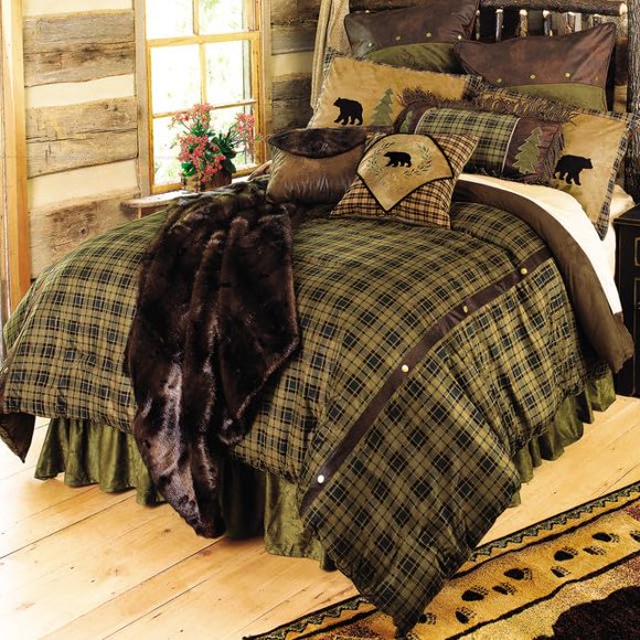 Black Forest Décor Ensemble de Literie Orignal et Ours de la Forêt en Bois - Grand Lit 92 Pouces x 96 Pouces