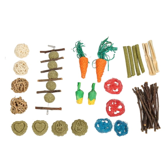 Jeu de Jouets à Mâcher Hamster, Grincement de Dents de Gâteau d'Herbe Soulager l'Ennui Herbe de Luzerne 20pcs Hamster Jouets à Mâcher à la Main Conçus pour le Hamster pour Chinchilla