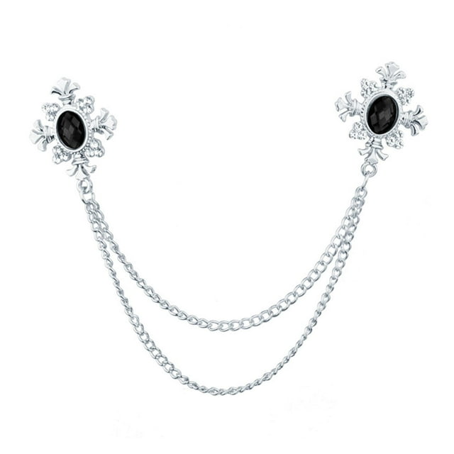 Bunblic Broche Chaîne pour Costume Homme Broche pour Homme Revers Femme Broche pour Homme Épinglette Badge Chaîne en Strass Broche pour Robe Foulard Smoking Noir