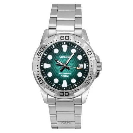 Casio Standard Analog Stainless Steel Green Dial Quartz MTD-140D-3AV 100M Men's Watch