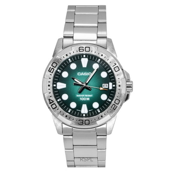 Casio Standard Analog Stainless Steel Green Dial Quartz MTD-140D-3AV 100M Men's Watch