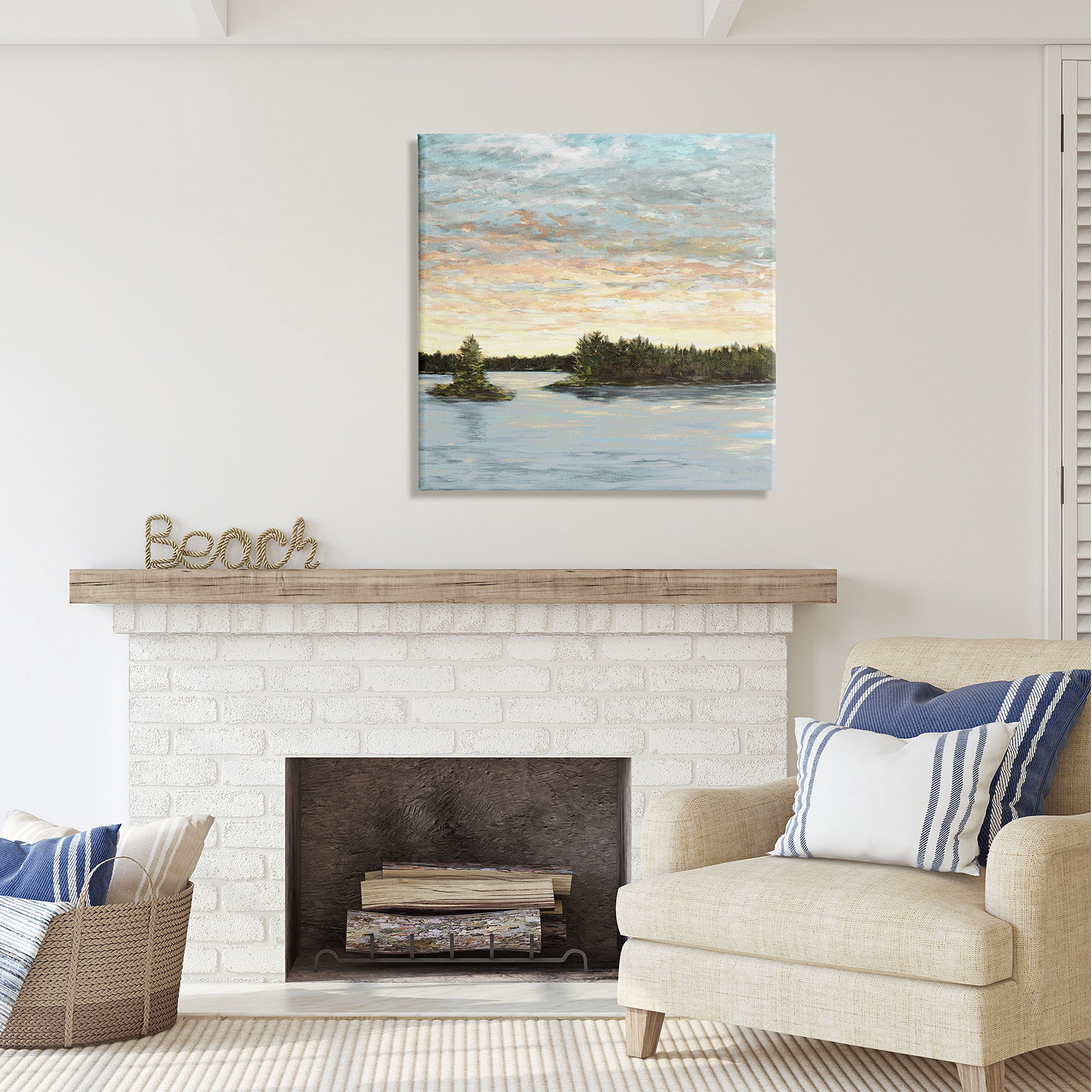 Stupell Industries Abstract Lake Islands Landscape Painting Gallery Wrapped Canvas Art Print Wall Art, 30 x 30