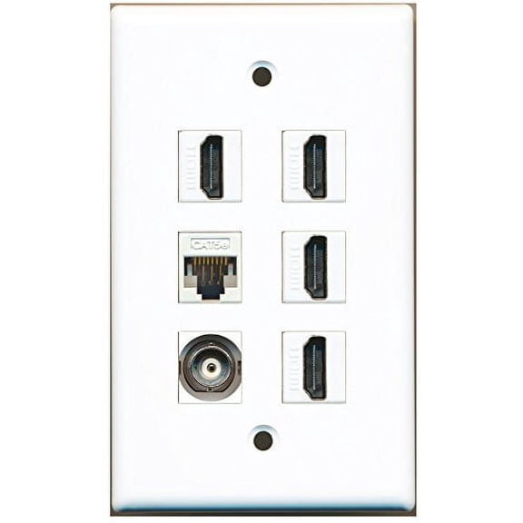 RiteAV - 4 HDMI 1 Port BNC 1 Port Cat5e Ethernet White Wall Plate