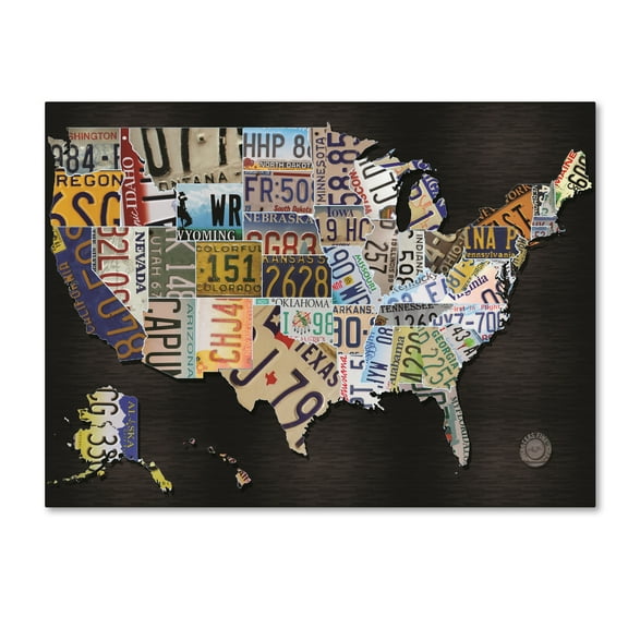Trademark Fine Art 'USA License Plat Map on Black Wood' Canvas Art by Masters Fine Art