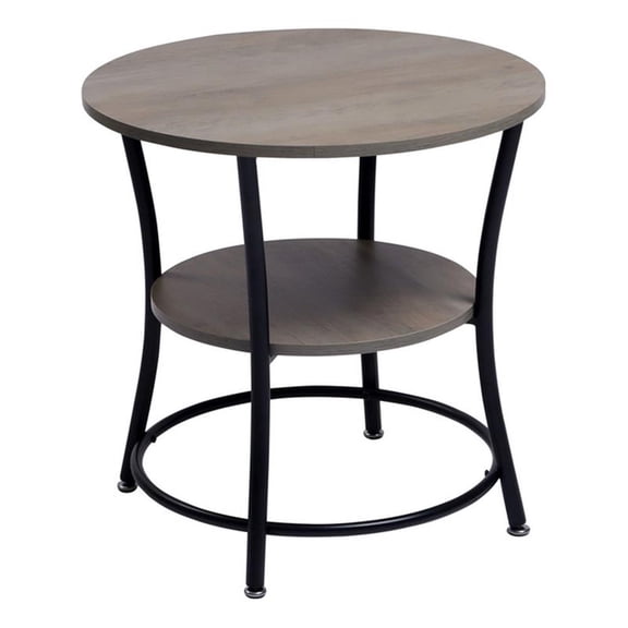 Pemberly Row Round Coffee Table 2 Tier Wood Look Top Black Metal Base