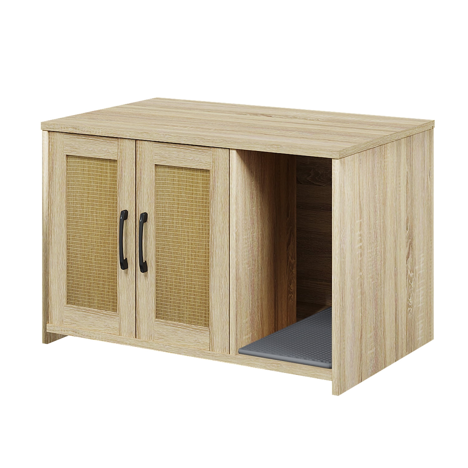 Cat Litter Box Enclosure, Hidden Litter Box Furniture with Divider, Indoor Cat House, Wooden pet house side table, for Living Room, Bedroom