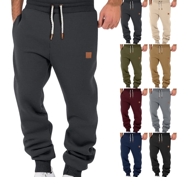 GrmtClth Men's Fleece Lined Sweatpants Warm Winter Athletic Jogger Pants Drawstring Outdoor Trousers with Pockets Dark Gray S