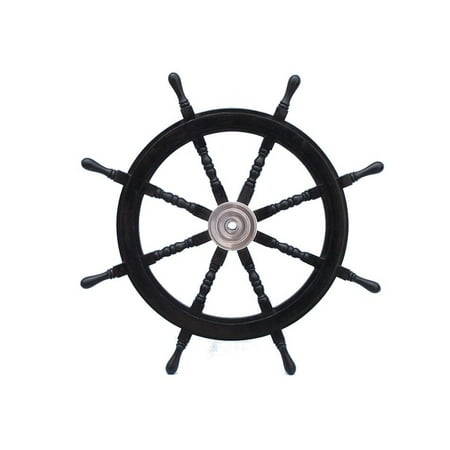 Hampton Nautical Deluxe Class Wood and Chrome Pirate Decorative Ship Steering Wheel 36" - ation