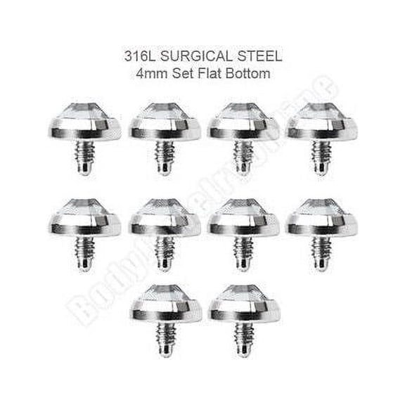 10 Dermal Anchor Tops with 4mm Flat Bottom CZ Gem Set Dome 16 Gauge