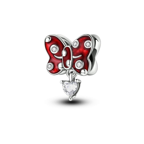 MULA 925 Sterling Silver Charms for Women Red Bow Beads for Bracelet and Necklace Gift for Her