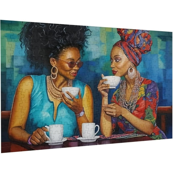 Puzzles for adults and family 300 pieces jigsaw puzzles African American Lady Woman coffee Formation wooden Modern Home Decor Wall Art Unique Gift 14.9'' x 10.2''