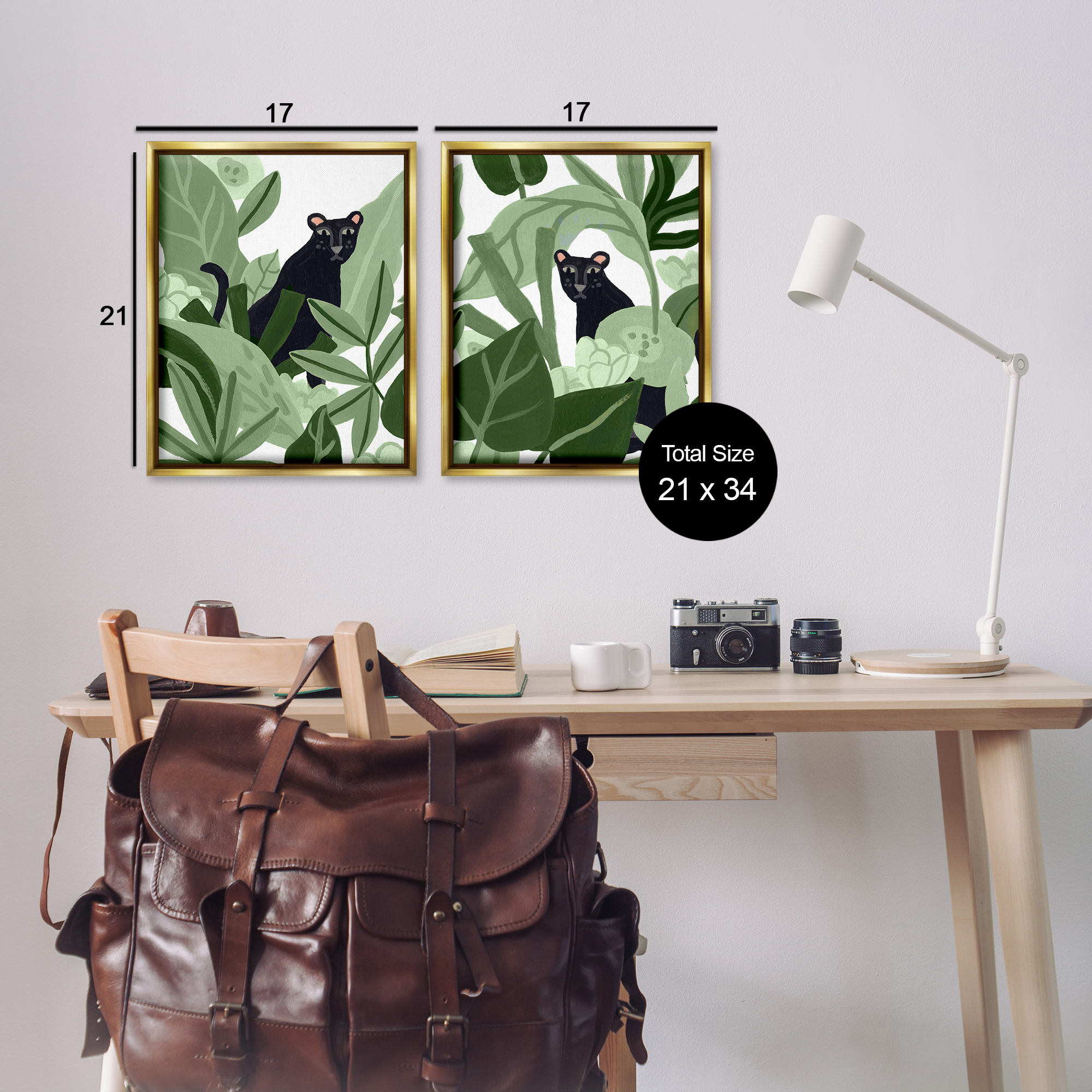 Stupell Industries Panthers Among Tropics Animals Painting Gold Floater Framed Canvas Art Print Wall Art, 17 x 21, Set of 2
