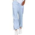 thumbnail image 2 of Women's Pants Under $10 High Rise Staright Leg With Pockets Casual Daily Pocket Elastic Waist Loose Fashion Straight Leg Pants, 2 of 5