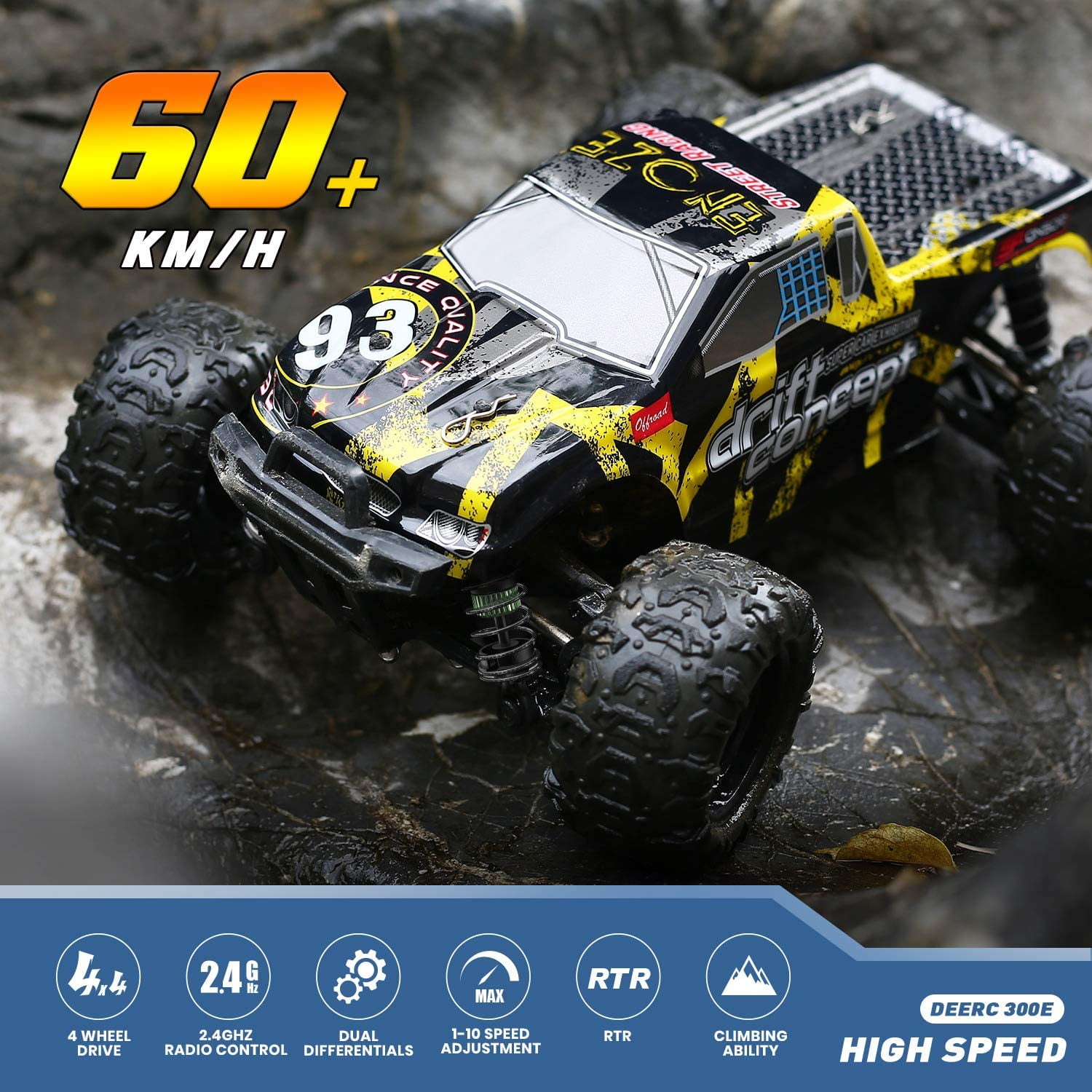 DEERC Remote Control Car for Kids Adults 60KM/H 4x4 Power 1:18