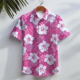 thumbnail image 3 of Camisa hawaiana de manga corta para hombre, informal, para playa, con botones, estampado floral en 3D de hojas tropicales, para vacaciones de verano, con solapa, 3 of 5