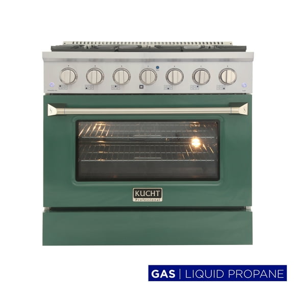 Kucht Professional 36" Modern Stainless Steel Propane Gas Range in Green/Silver