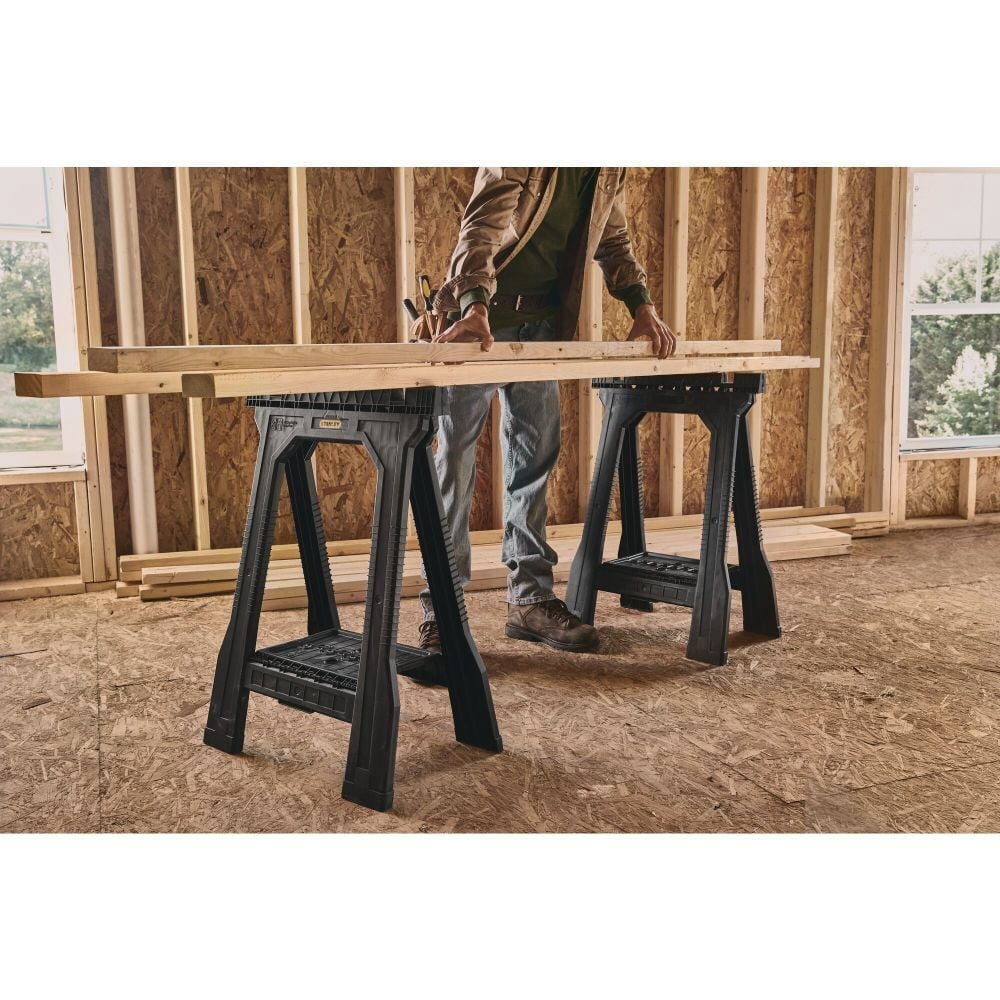 Stanley 32" H x 22-1/2" W x 5" D Folding Sawhorse 800 lb. Black 1 pair