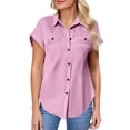 thumbnail image 1 of Breezora Unique Ladies Short Sleeve Shirt with a Detailed Buttoned Lapel and Functional Pleated Pocket Design Offering a Smart Casual Look for Work or Leisure L Size Purple, 1 of 9