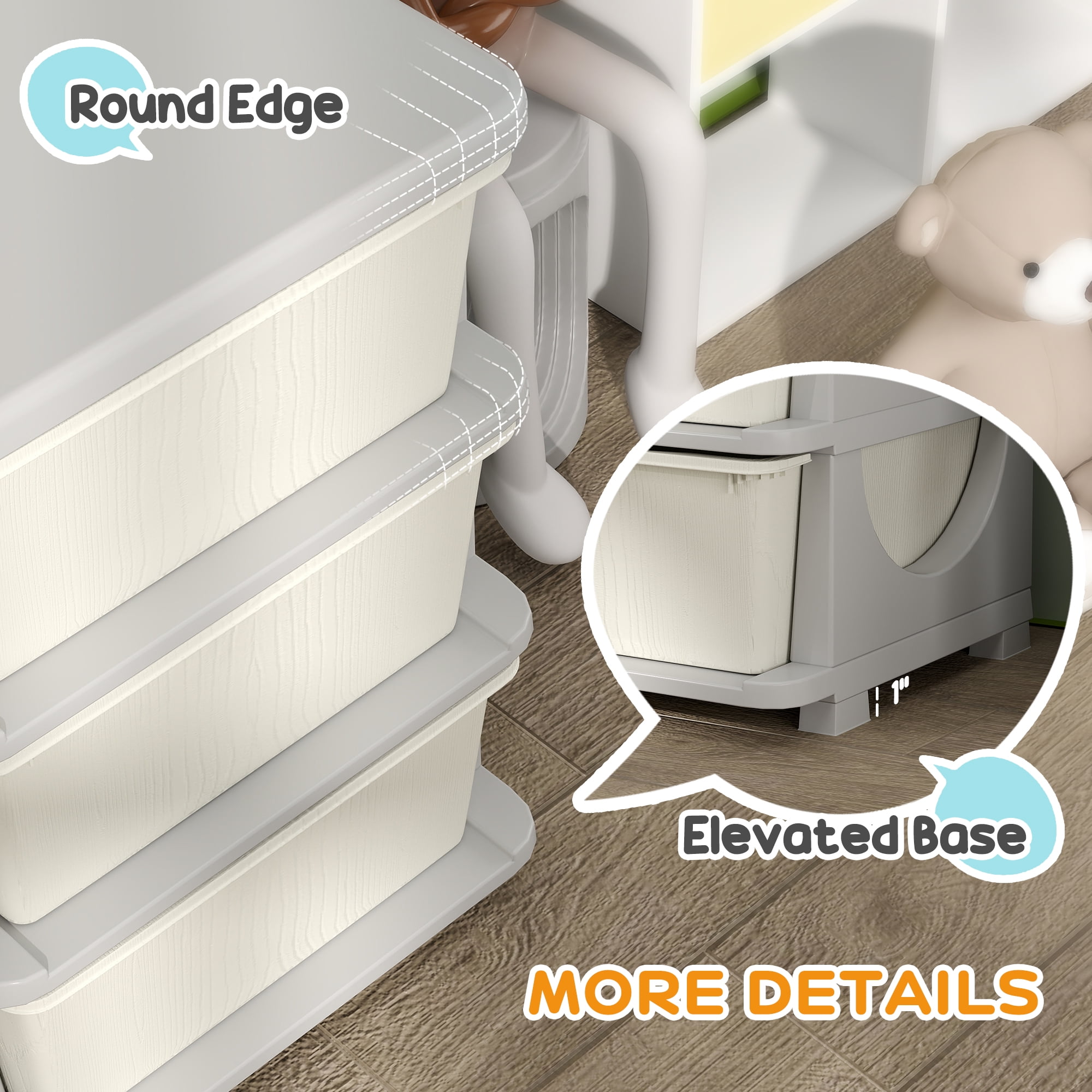 Qaba 3 Tier Kids Storage Unit w/ 9 Drawers Chest Toy Organizer Plastic Bins for Kids Bedroom Nursery Living Room for Boys Girls Toddlers, Cream White