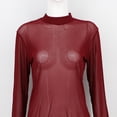 thumbnail image 4 of Camisa de la base de la mujer Sexy manga larga ver a través de la camiseta transparente de la dama ocasional camiseta Cuello redondo Club de fiesta Club femenino Tops Spring Wine Red XXXL Monstrate AP008921-12, 4 of 7
