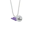 thumbnail image 2 of Delight Jewelry Acrylic 3/4" Purple Cheer Megaphone Silvertone Script Initial Disc - K - Charm Necklace, 20"+3", 2 of 4