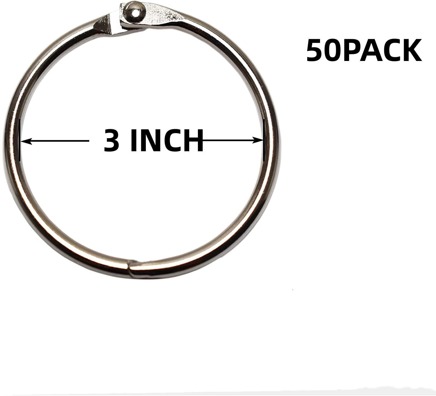 3 inch Loose Leaf Binder Rings 50Pcs Office Book Rings, Nickel Plated