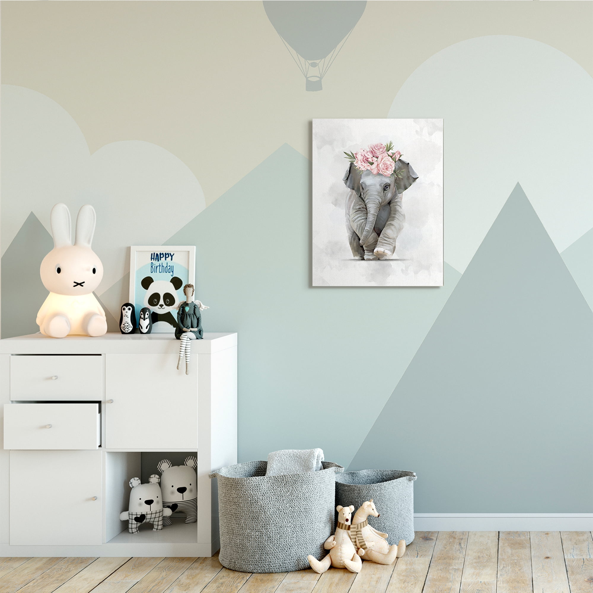 Stupell Industries Adorable Baby Elephant Eye-Catching Pink Flower Crown,24 x 30,Designed by Ziwei Li