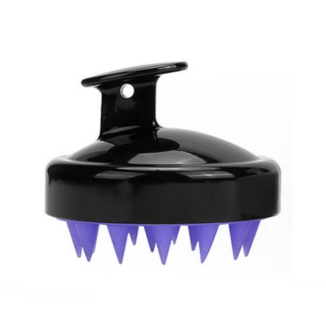 Cepillo de masaje para el cuero cabelludo con cerdas de silicona suave, cepillo para el cuero cabelludo para exfoliar el cuero cabelludo y estimula el crecimiento del cabello, negro y morado