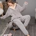 thumbnail image 2 of XIAONU Womens Pajamas Set Solid Color Turtleneck Long Sleeve Top Elastic Waist Long Pants Sleepwear Winter Warm Loose Homewear, 2 of 9