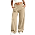 thumbnail image 5 of Ovbmpzd Beige Pants Yoga Wide-Leg High Wasited Active Loose Leggings Tummy Control Casual Leggings With Pockets,S, 5 of 6