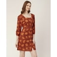 thumbnail image 3 of Moomaya Printed Short Dresses For Women, Button-Up Square Neck 3/4Th Sleeve Dress, 3 of 8