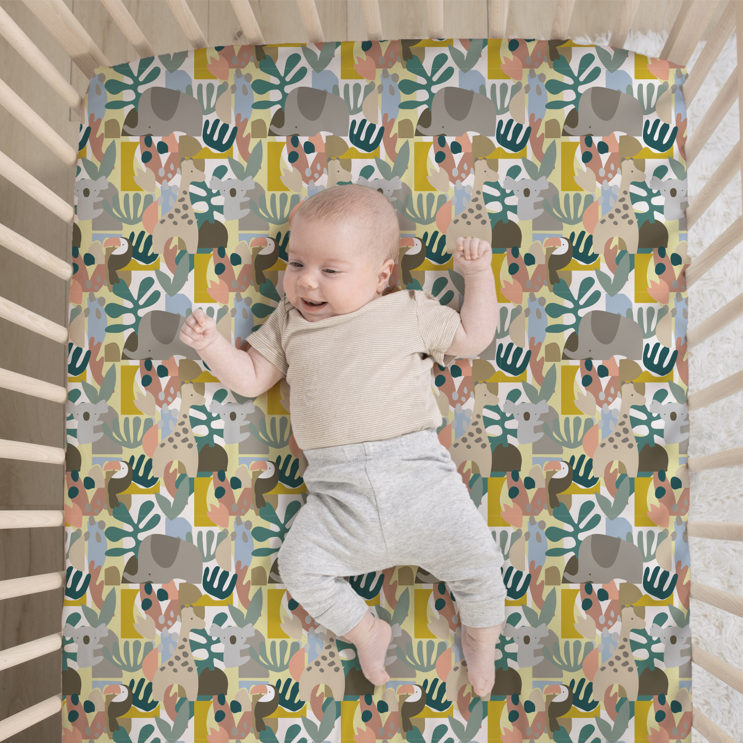 The Peanutshell 3 Piece Safari Puzzle Baby Crib Bedding Set Boy, Baby Boy Nursery Decor, Crib Comforter Set, Accessories Boy, Modern Neutral Jungle