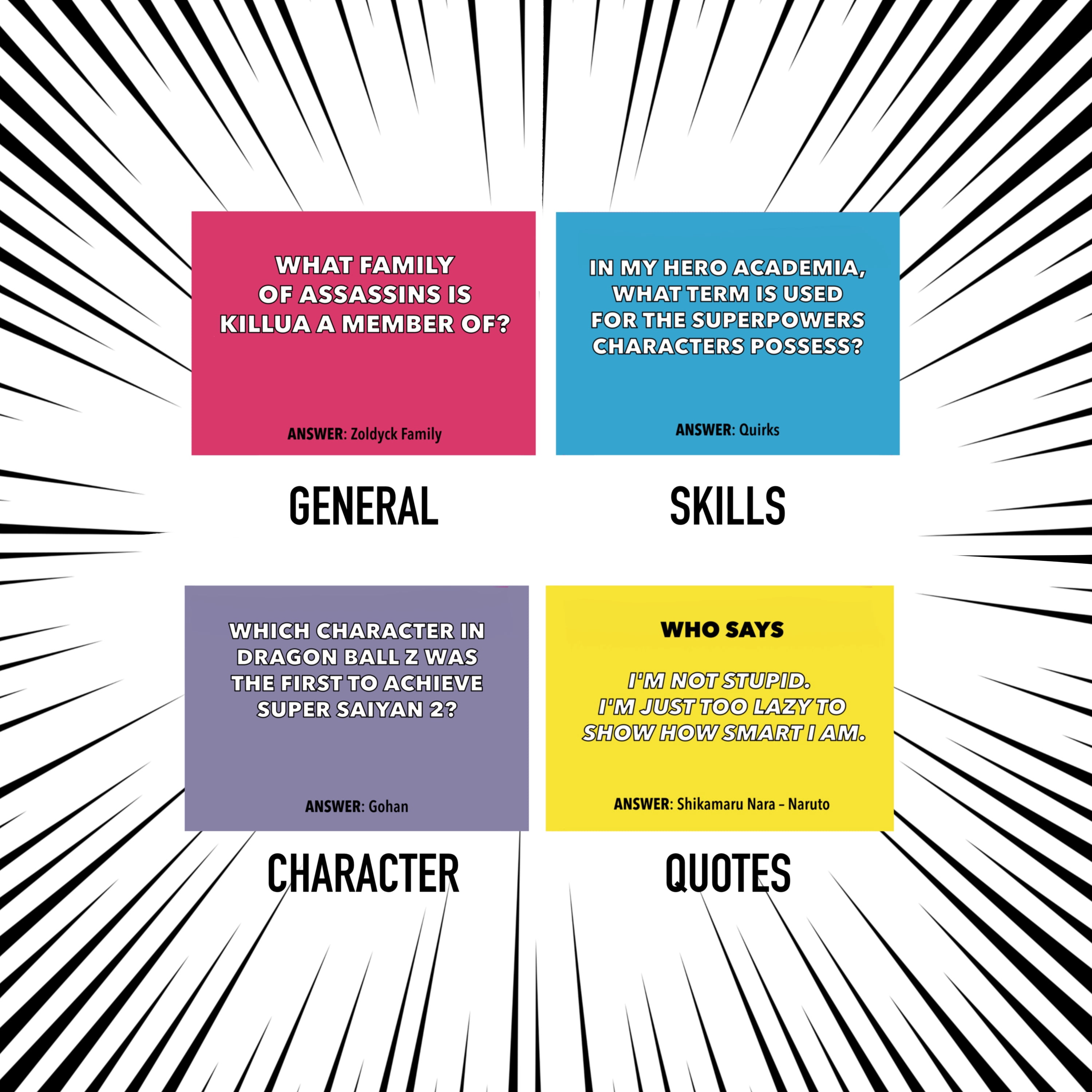 All I Need is Anime Trivia Card Game - 100 Questions, Character, Quotes & Skill Challenges, Fun Anime Party Game for Fans, Teens & Adults, Expansion Pack Available (Base Game)