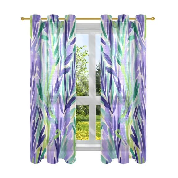 Lavender in Oil Painting Style Semi Sheer Curtains for Living Room Bedroom Set of 2 Insulated Window Drapes