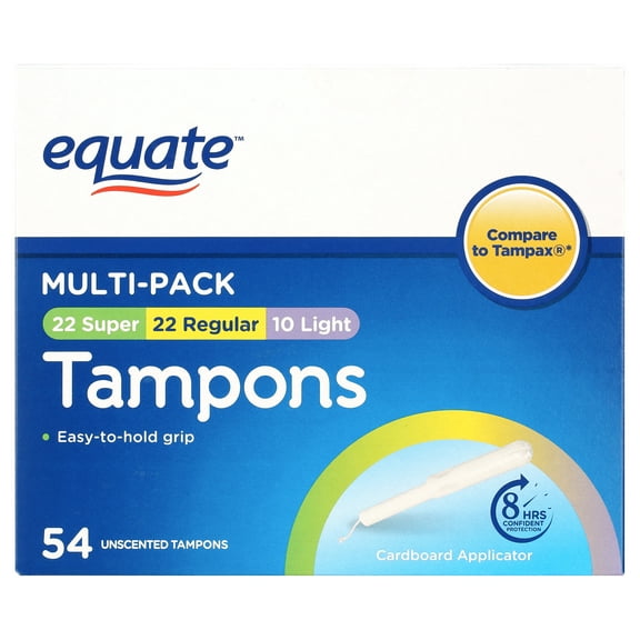 Equate Tampon Multi-Pack with Cardboar Applicator, Unscented, Light, Regular and Super (54 Count)