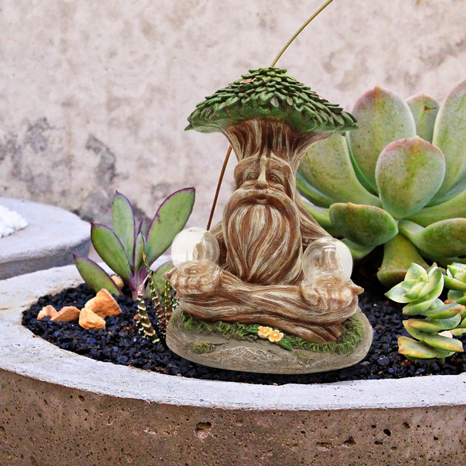 LED Garden Decor, Green Resin Ornament Sculpture, Weather-Resistant Indoor Outdoor Home Decoration with Soft Night Light