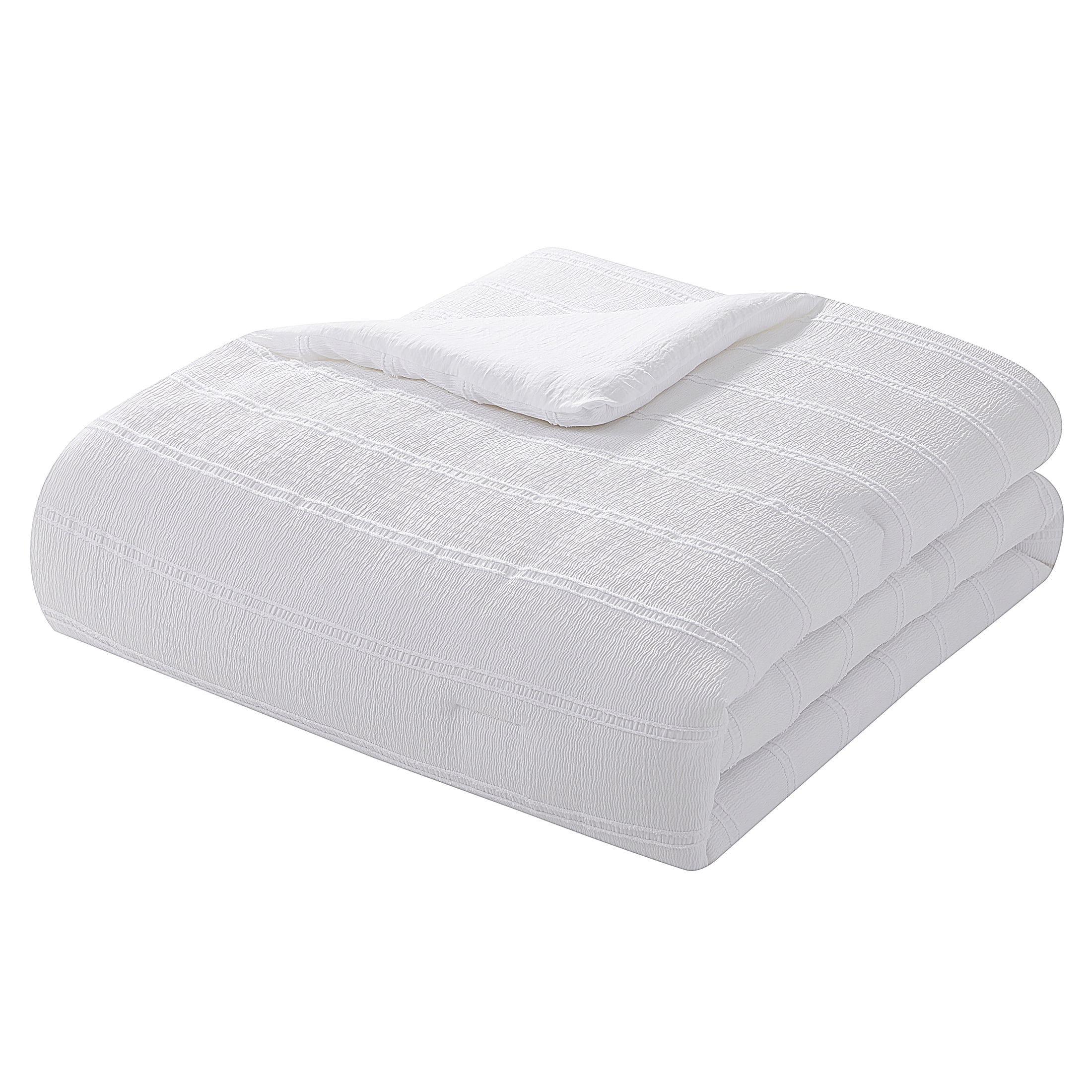 My Texas House Evelyn 3-Piece Bright White Seersucker Comforter Set, King