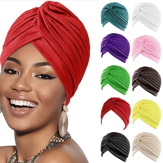 Baberdicy Women's Pleated Turban Headwrap, Solid Color Sleeping Cap,Beige Fits All – Gift Ready