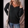 thumbnail image 4 of Suéteres de Punto para Mujer, Otoño, Cuello en V, Larga, Suéter Informal Holgado. Negro M, 4 of 6