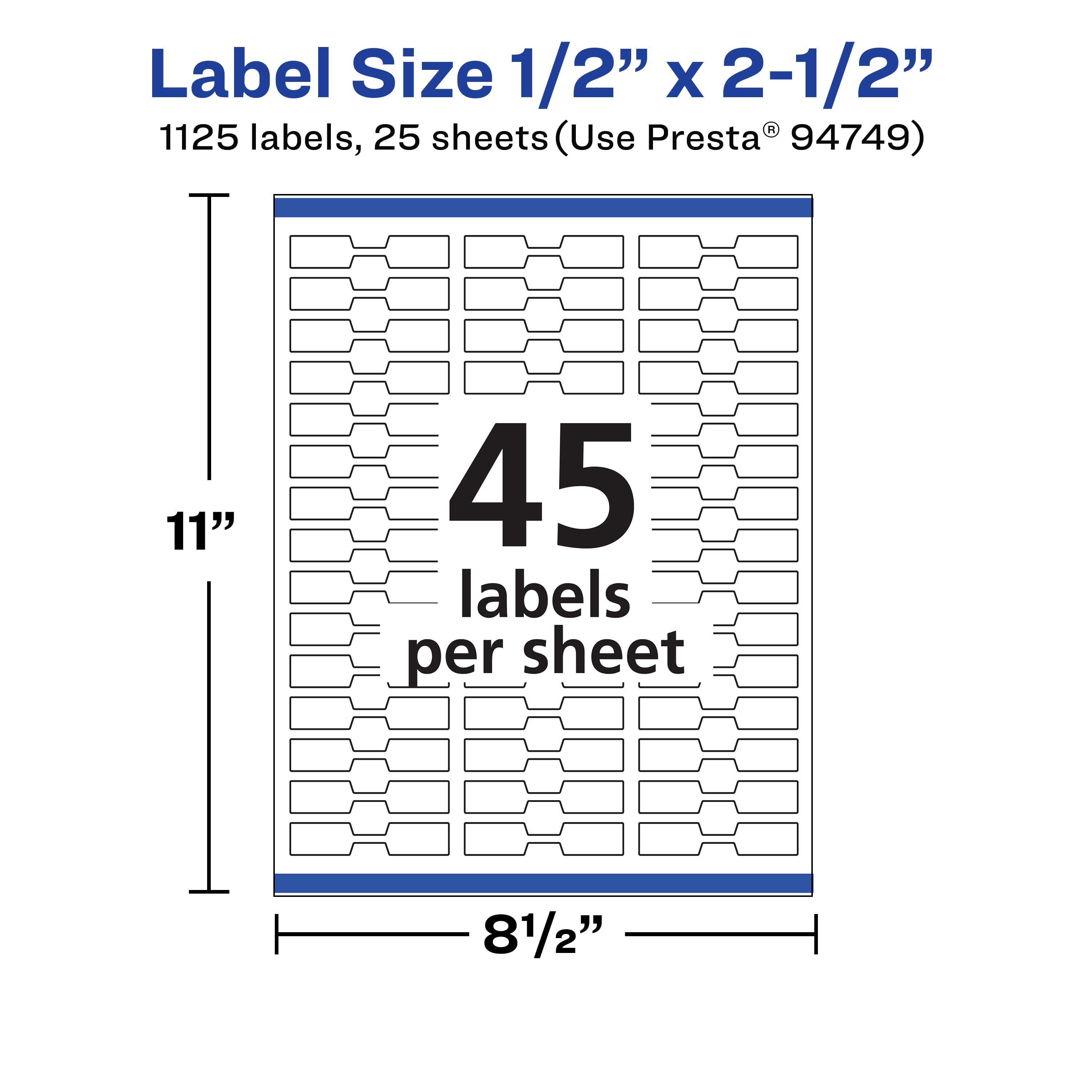 Avery Matte White Barbell Labels, 1/2" x 2-1/2", 1,125 Total