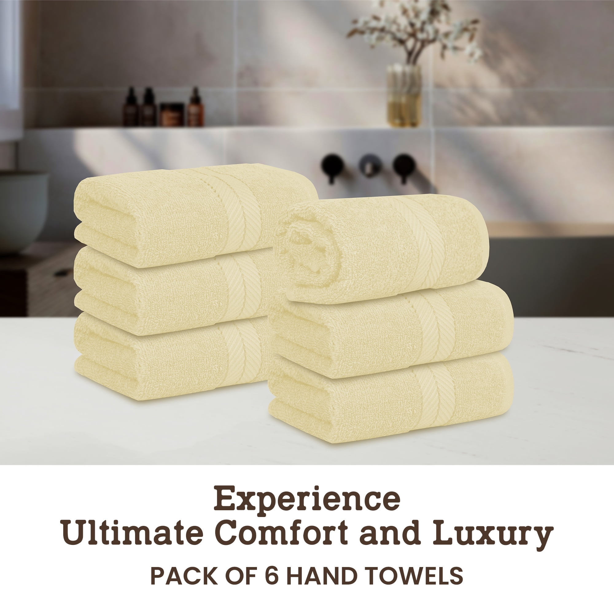 Casa Lino 6Pc Hand Towels for Gym & Spa (24" x 16") 100% Cotton, 400GSM, Ultra Soft & Absorbent (Cream)