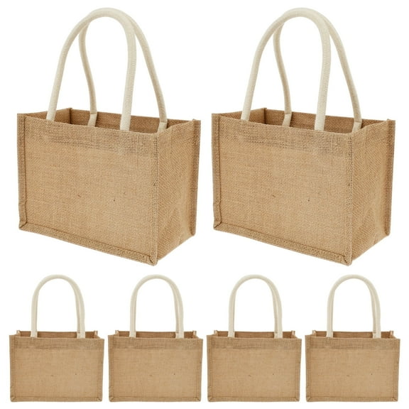 6Pcs Burlap Tote Bags Mini Burlap Beach Bags with Handles Portable Jute Tote Bag Reusable Burlap Bag Multipurpose Burlap Hand Bags for Shopping Trips Beach Tours School Outdoor
