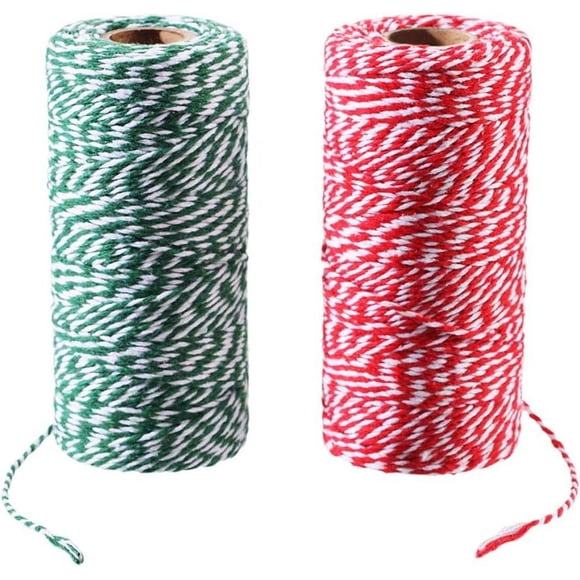 Creative Cord For Holiday Cheer, Red And Green Cotton Twine For Diverse Festive Uses, 2 Rolls Of 100m X 2mm, Ideal For Crafting, Wrapping, And Decorating