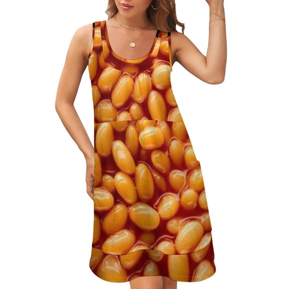 Baked Beans Sleeveless U-Neck Fake Two Piece Dress women evening dress Women's summer dress Beachwear